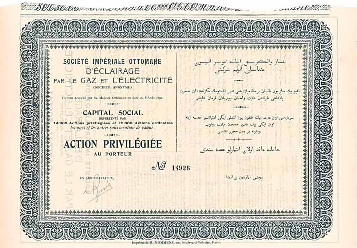 Soc. Impériale Ottomane d’Eclairage par le Gaz et l’Électricité S.A.