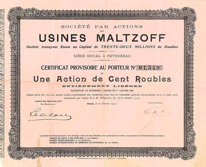 Soc. par Actions des Usines Maltzoff S.A.