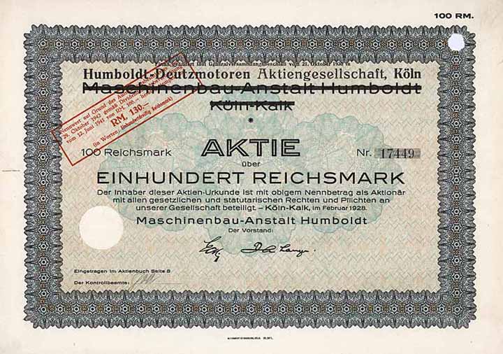 Maschinenbau-Anstalt Humboldt (überdruckt Humboldt-Deutzmotoren AG)