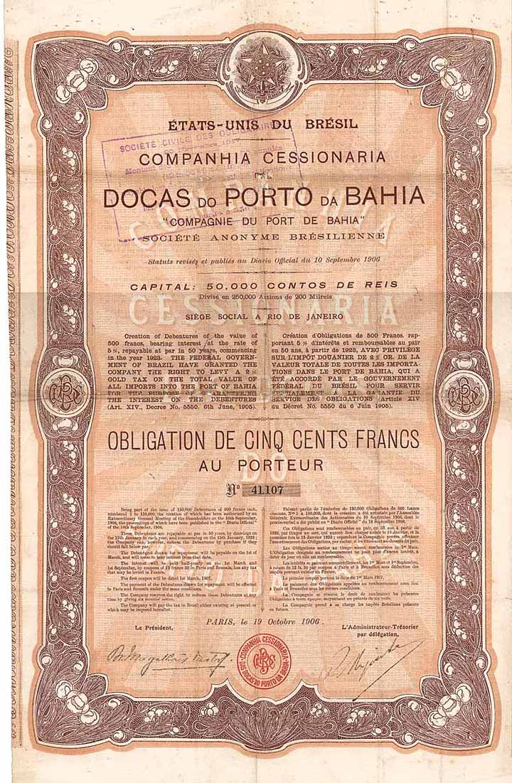 Cia. Cessionaria das Docas do Porto da Bahia (Cie. du Port de Bahia) S.A.