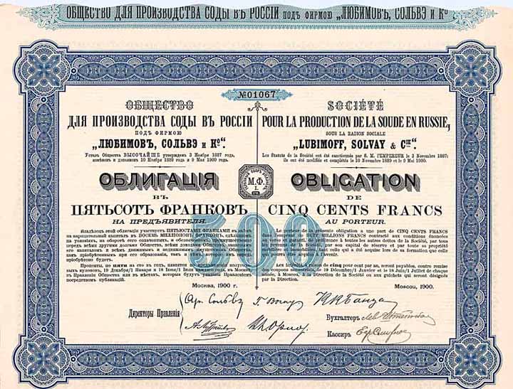 Soc. pour la Production de la Soude en Russie “Lubimoff, Solvay & Cie.”