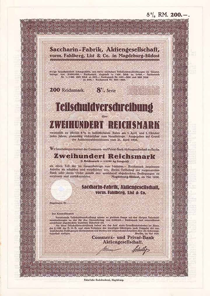 Saccharin-Fabrik AG vorm. Fahlberg, List & Co.