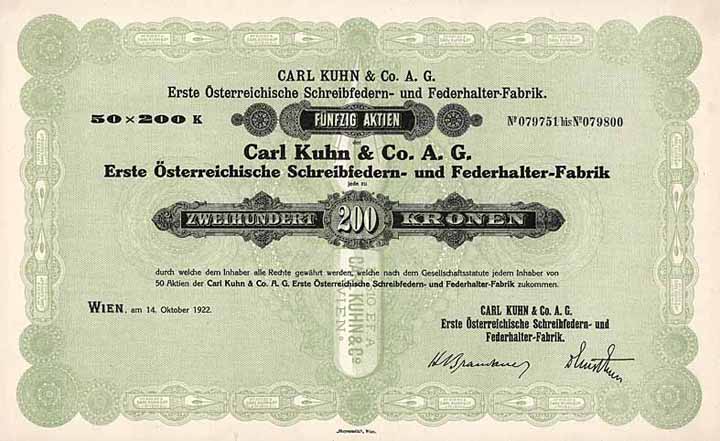 Carl Kuhn & Co. AG Erste Österreichische Schreibfedern- und Federhalter-Fabrik