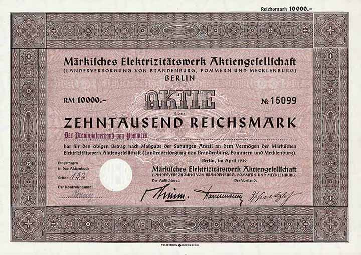 Märkisches Elektrizitätswerk AG (Landesversorgung von Brandenburg, Pommern und Mecklenburg)